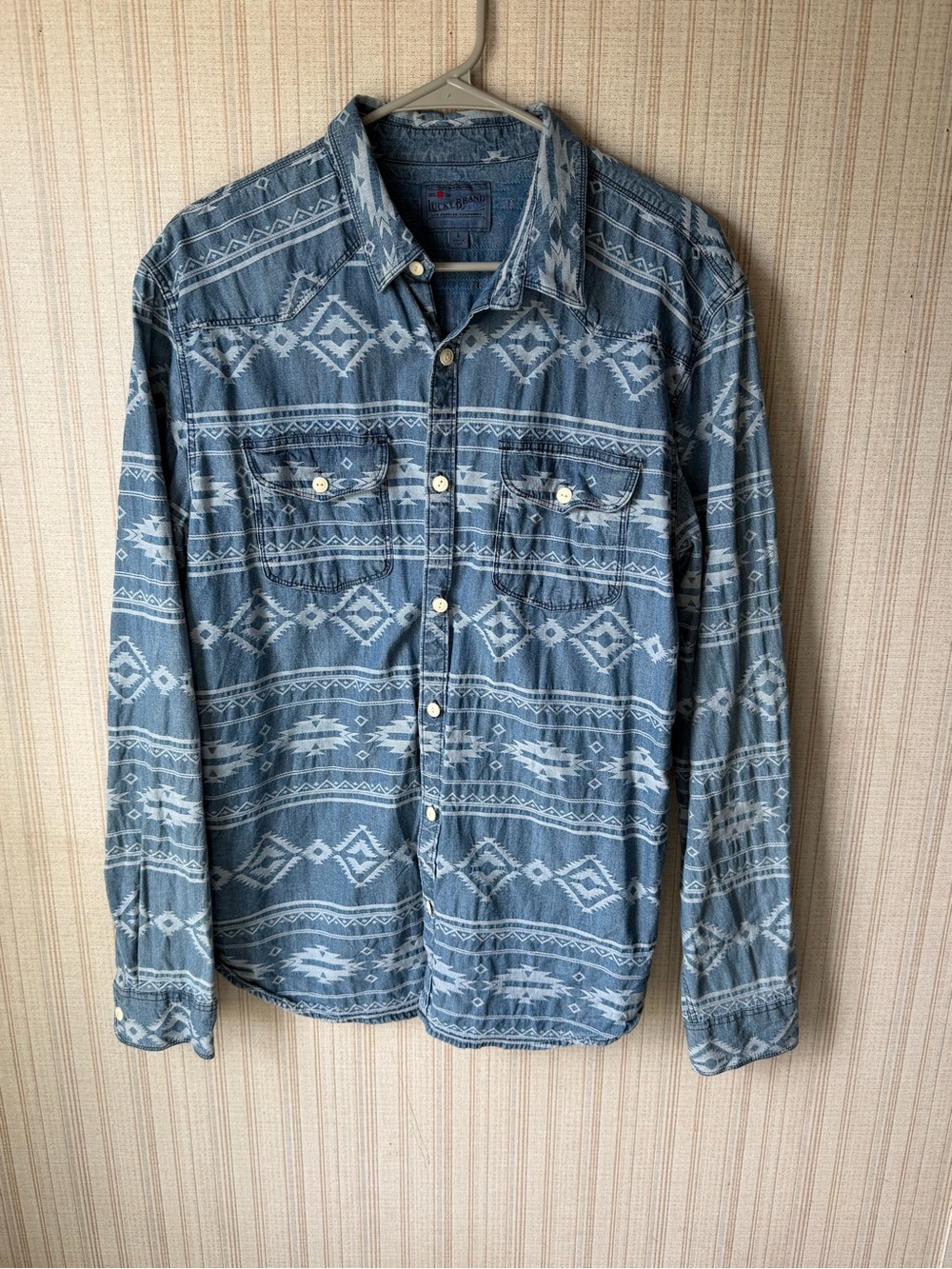 Lucky Brand Blue Patterned Denim Shirt Jacket